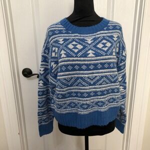 American Eagle Blue White Fair Isle‎ Crew Neck Knit Sweater Womens Small NWT